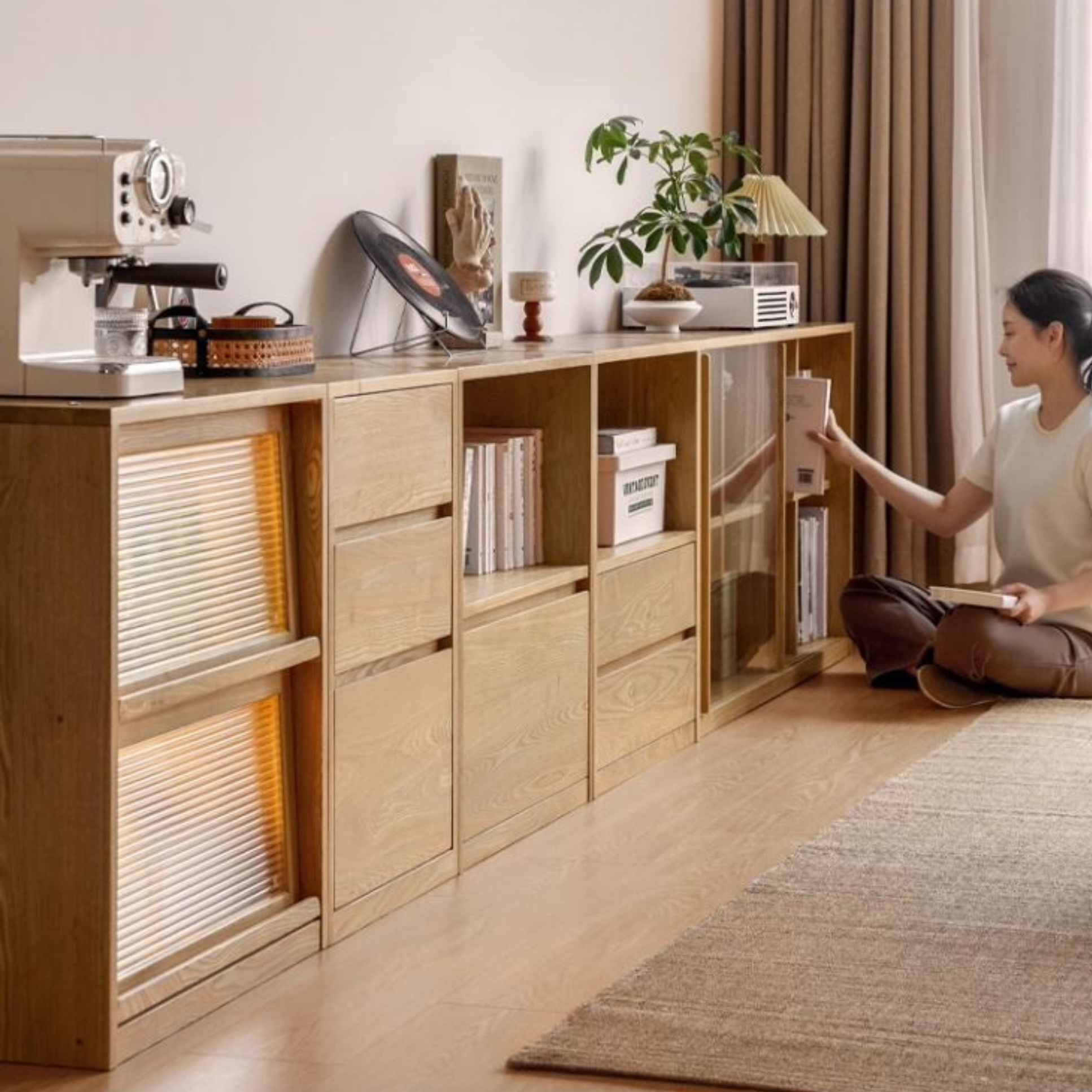 Ash Solid Wood Bookcase Storage Cabinet