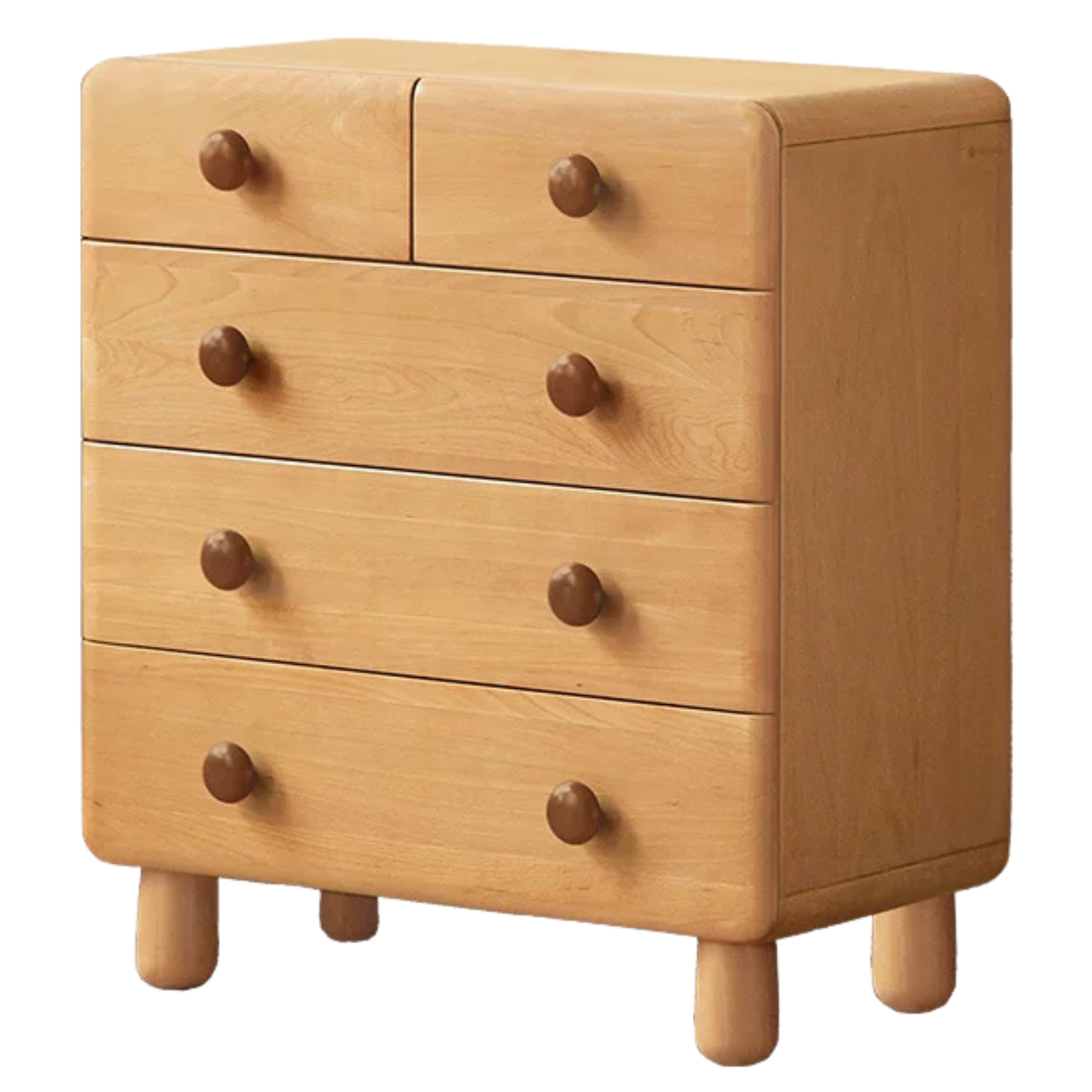 Beech Solid Wood, Solid RubberWood Kids Tall Dresser with Rounded Corners and Colorful Knobs