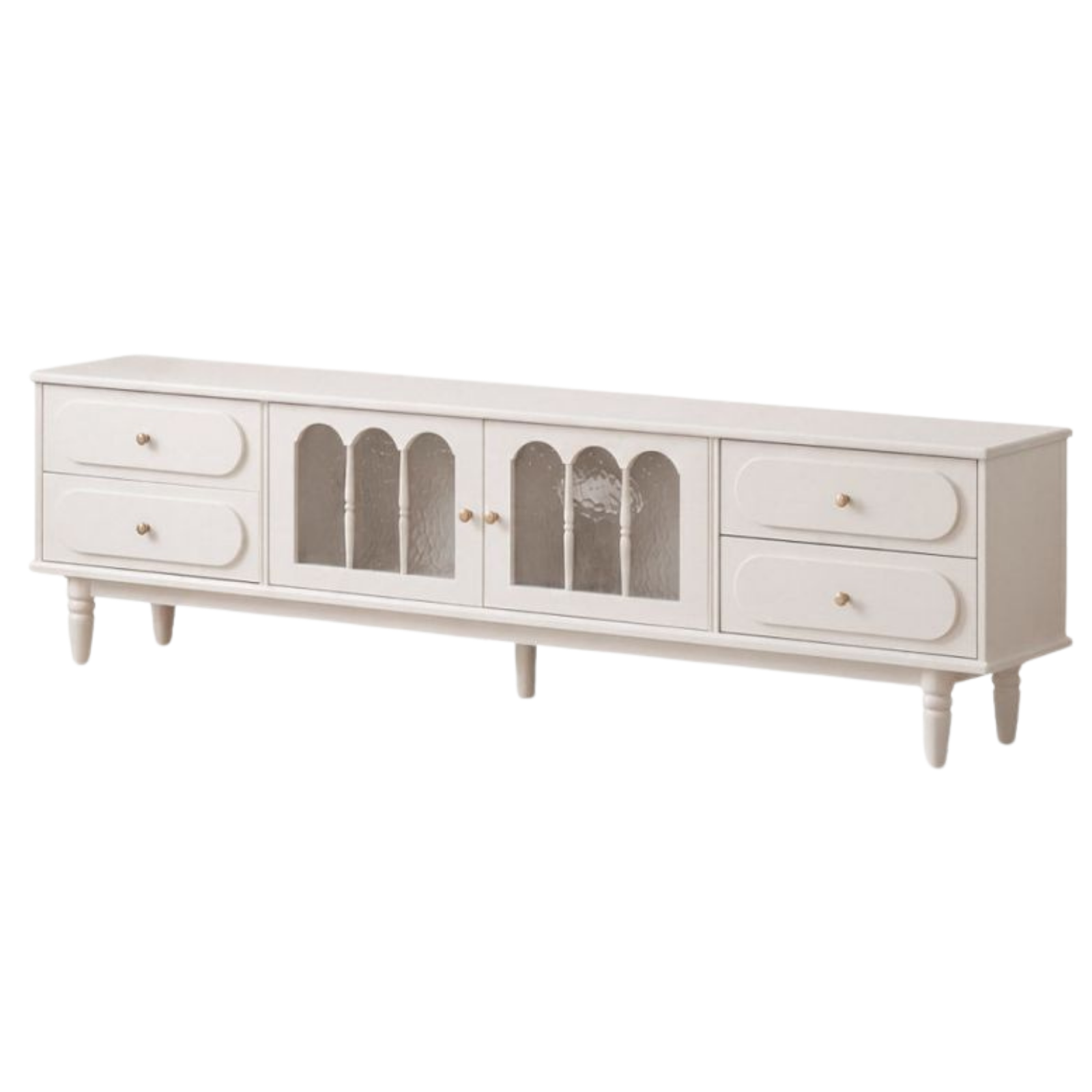 Solid RubberWood French Country TV Console with Arched Glass Doors