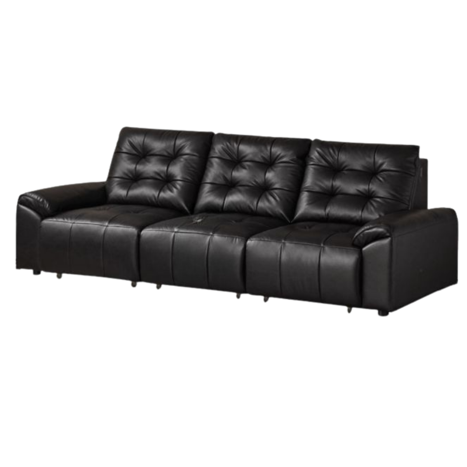 Genuine Leather Tufted Pull-Out Sleeper Sofa with Storage Chaise