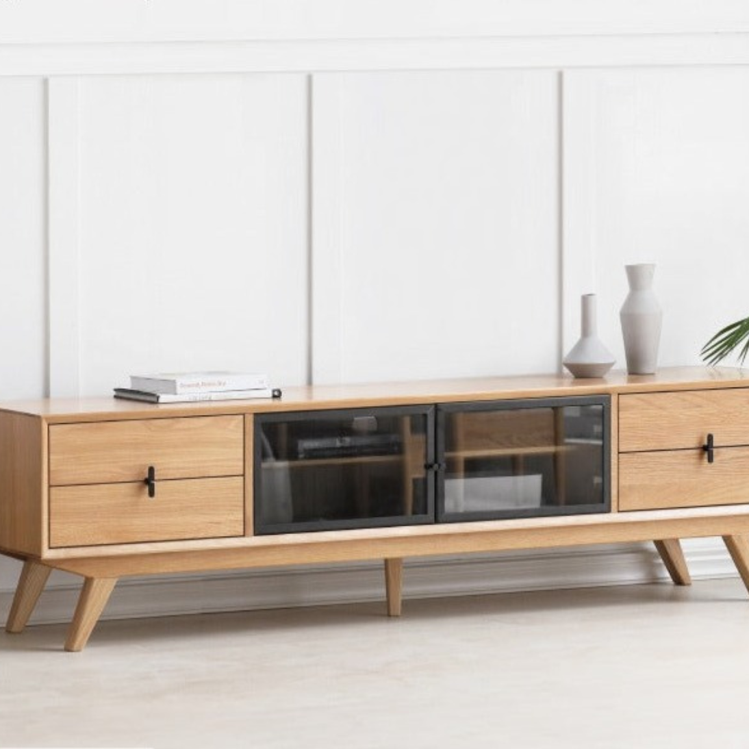 Oak solid wood modern minimalist floor TV cabinet