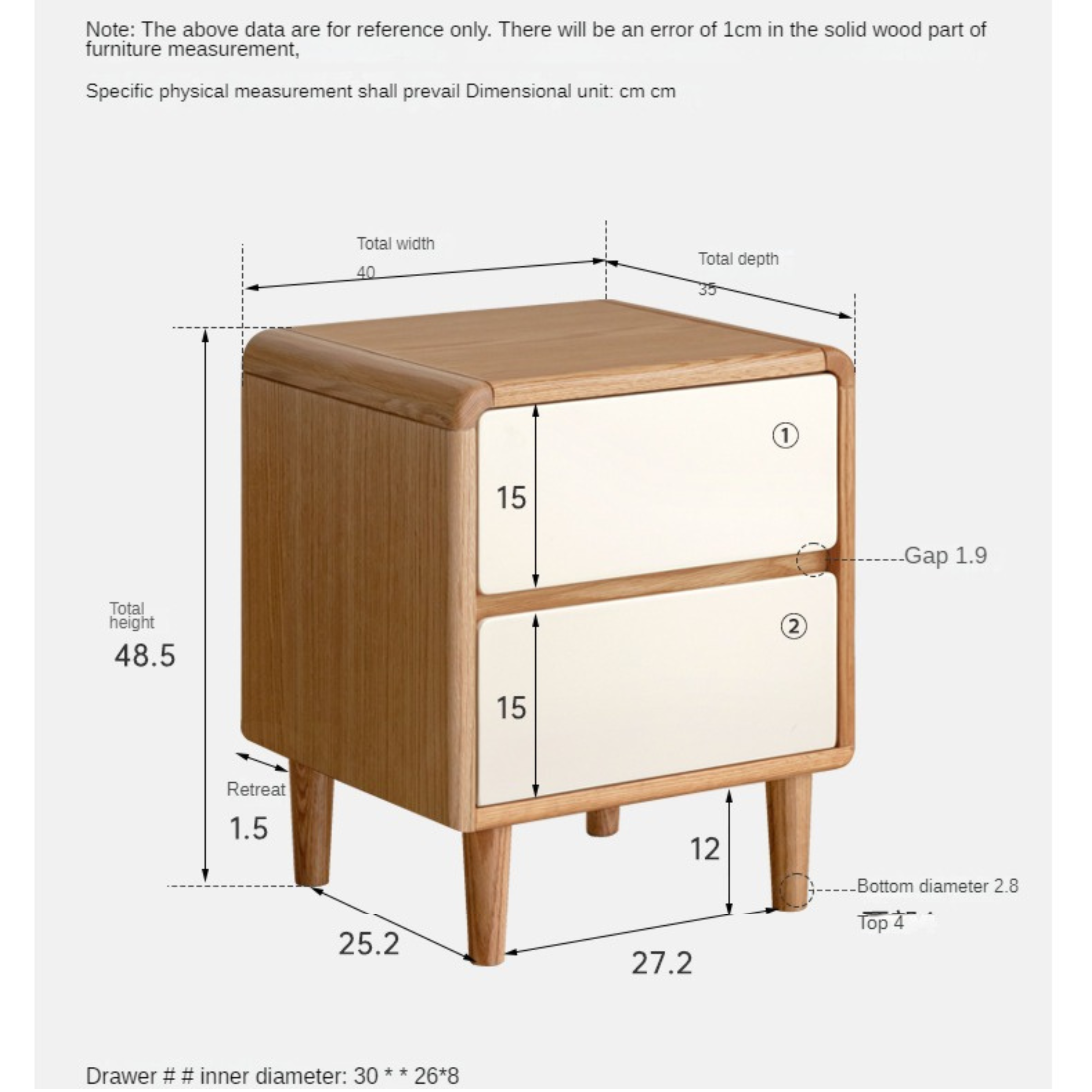 Poplar, Beec solid wood bedside table