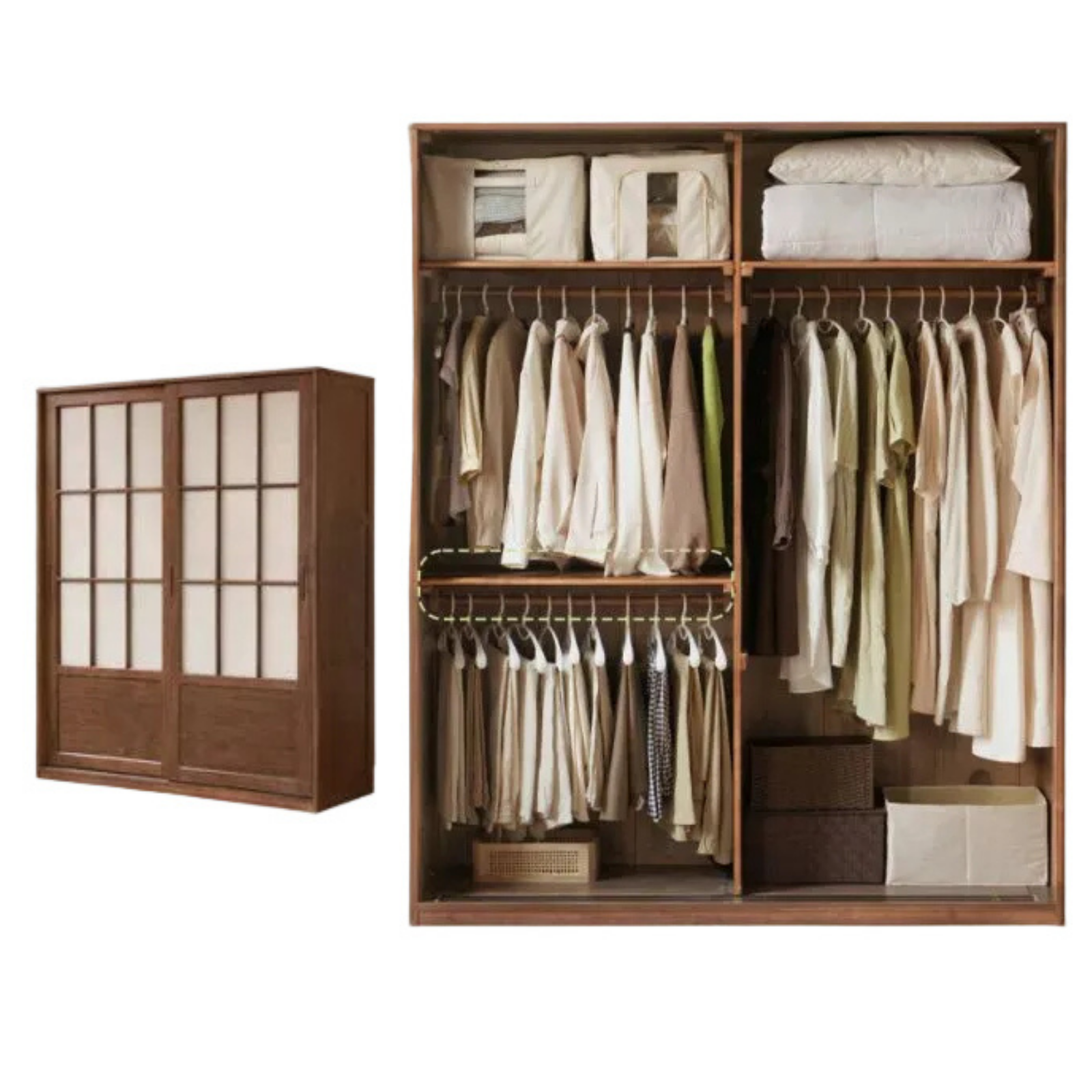 Black Walnut Solid Wood Wardrobe with Aesthetic Design