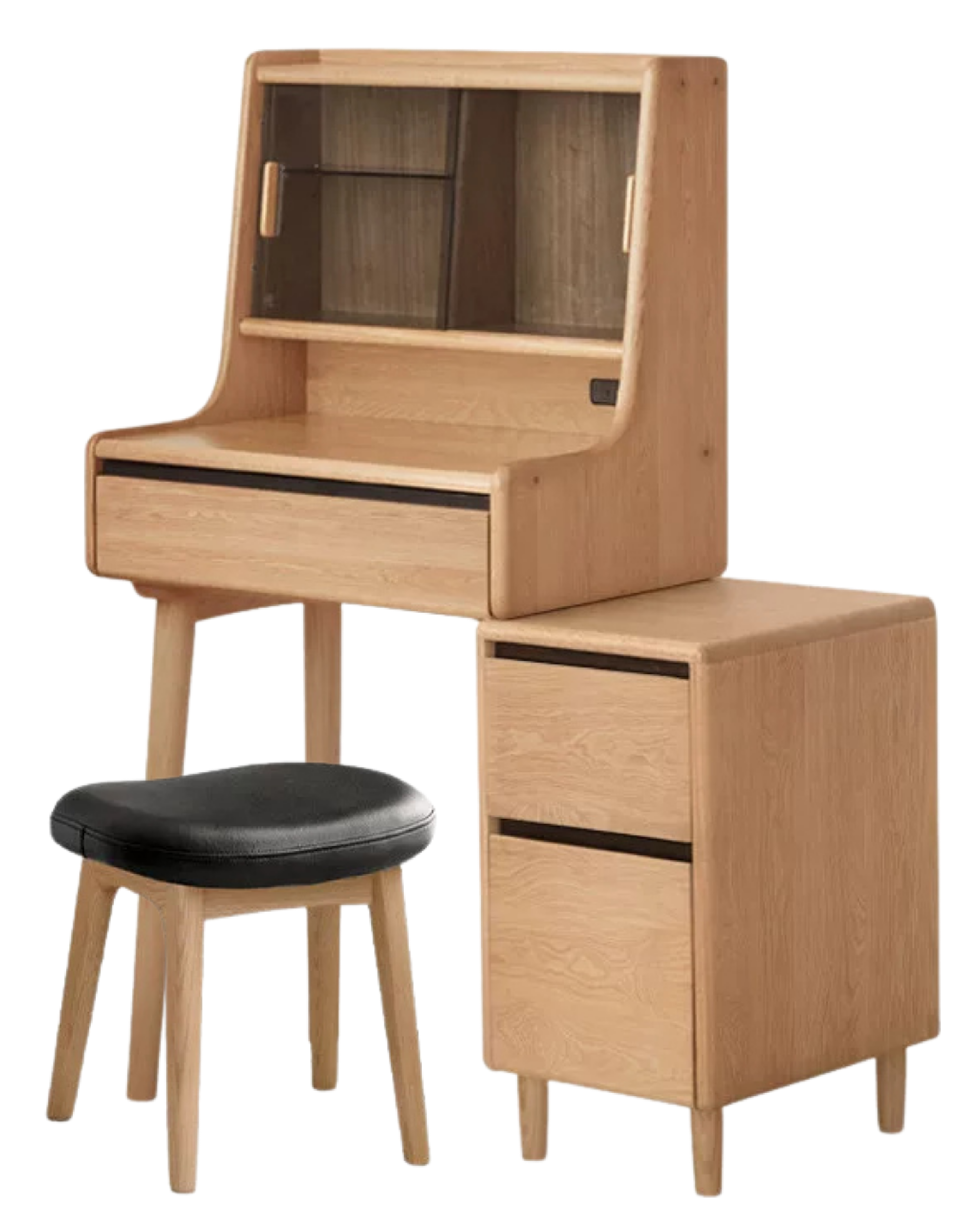 Oak, Ash Solid Wood Vanity Table Shelf Integrated.