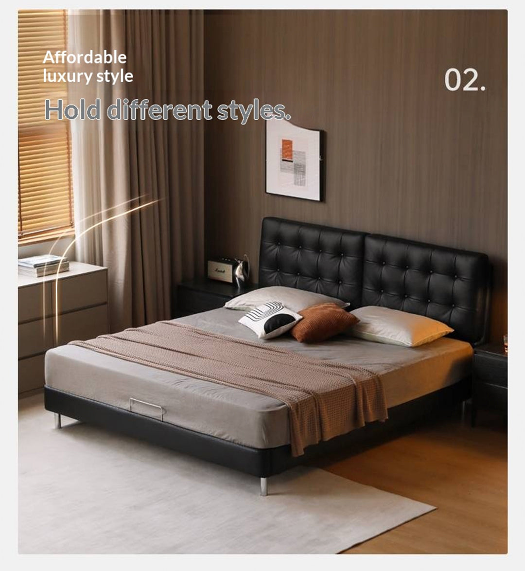 Genuine Leather Bed in Light Luxury Style