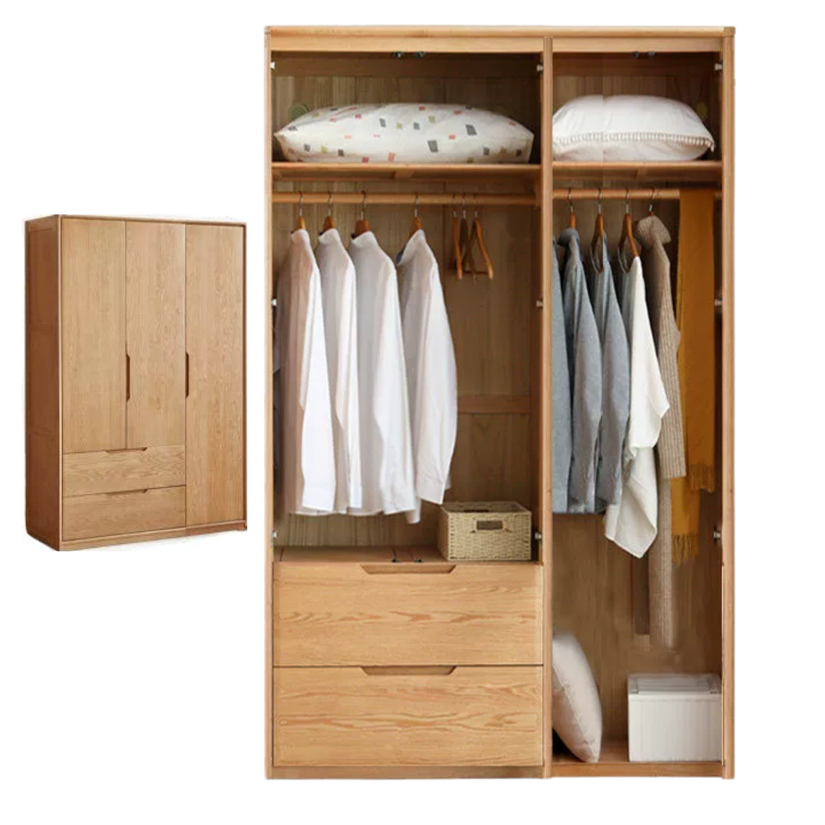 Ash Solid Wood Modular Wardrobe Closet System with Vertical Groove Pulls