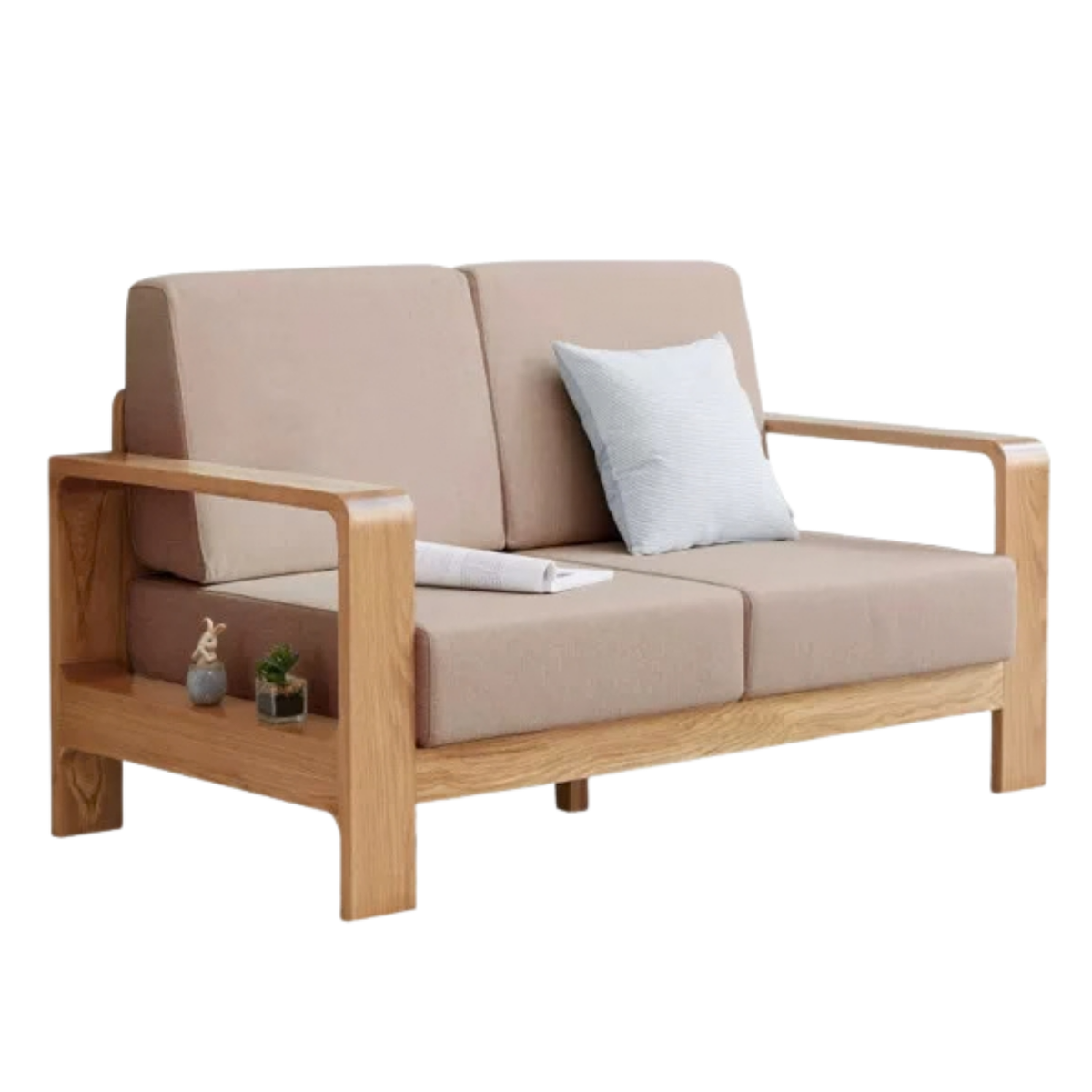 Oak Solid Wood Modern Fabric Sofa.