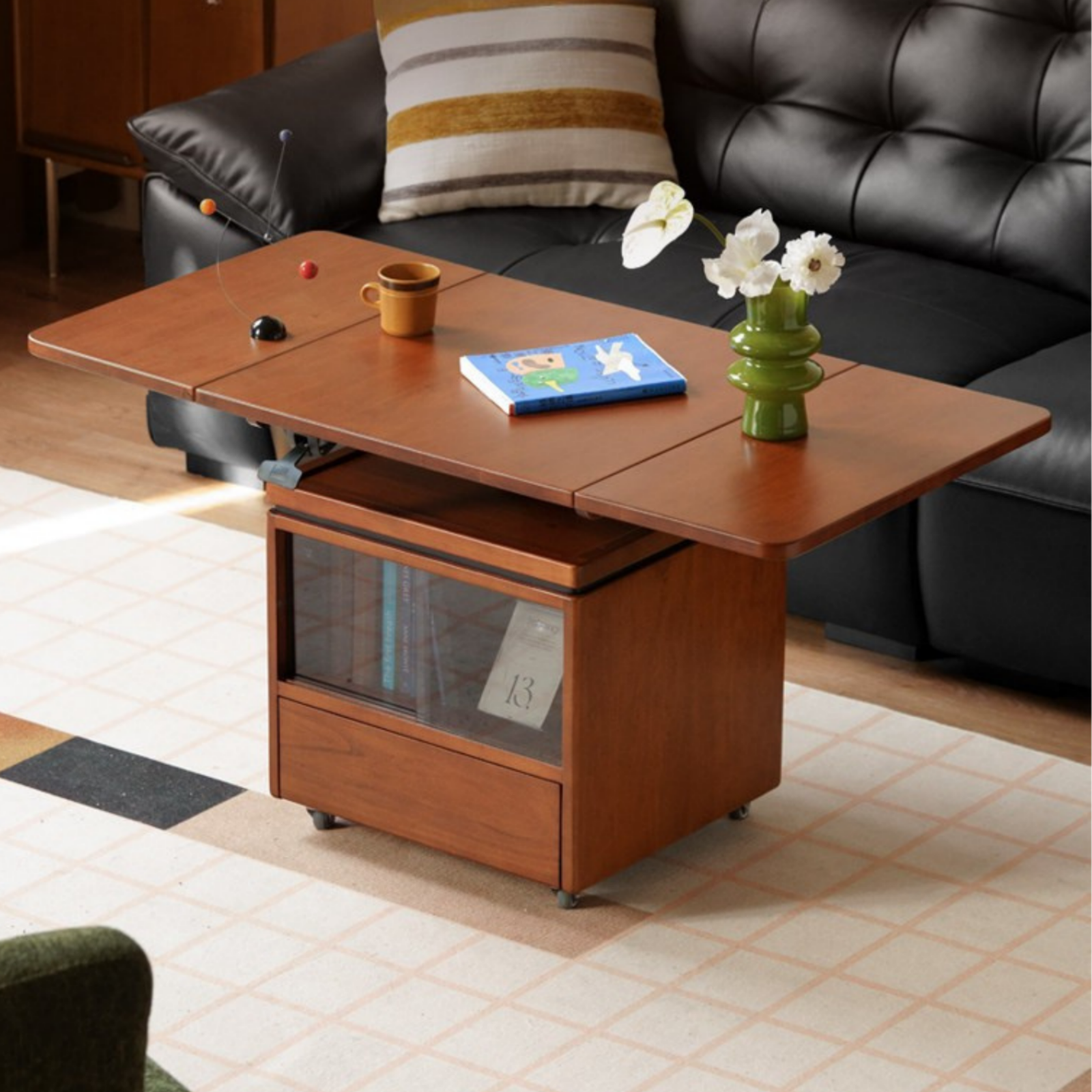 Tulipwood Solid Wood Lifting Coffee Table with Folding Square Top