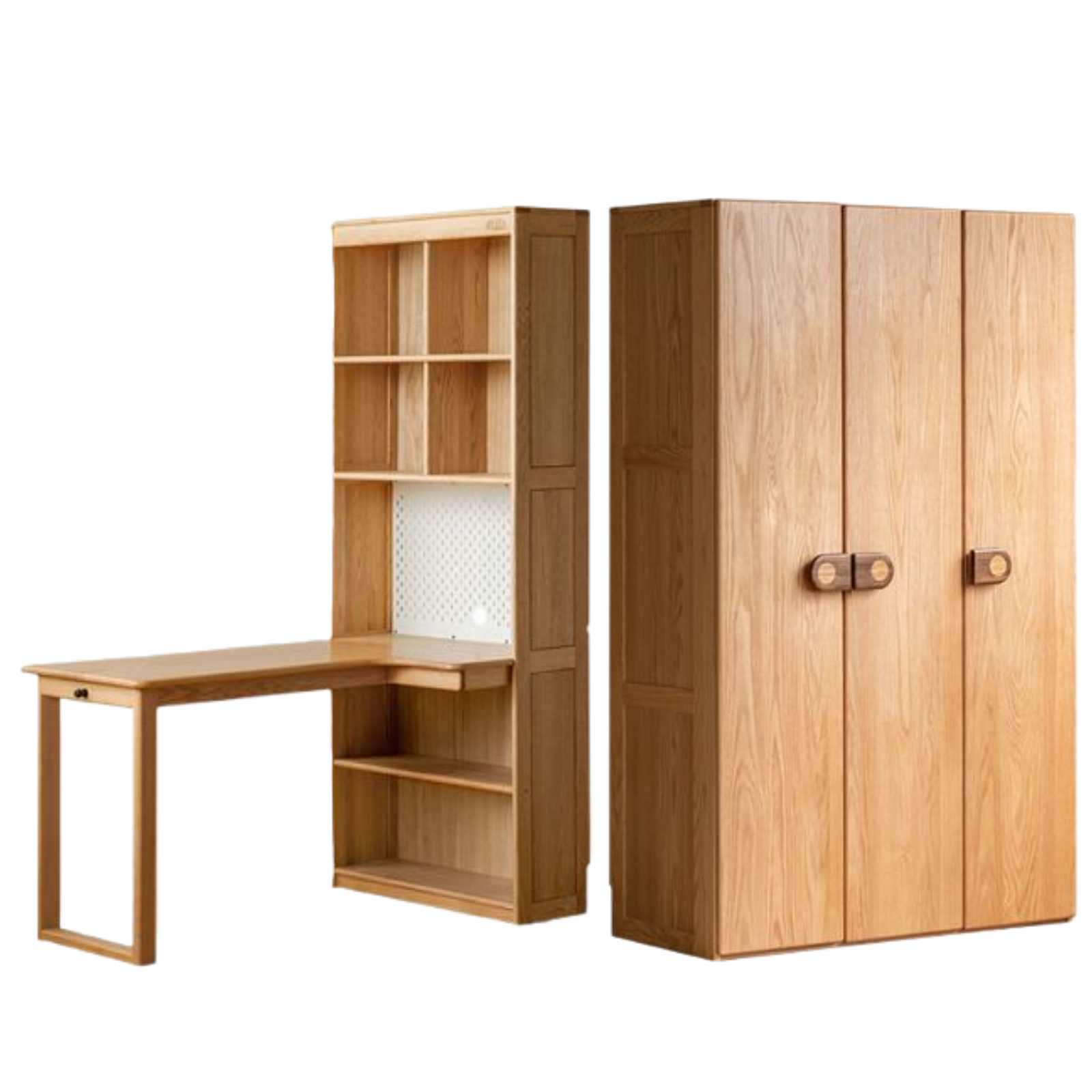 Oak Solid Wood Children's Study Desk, Bookshelf, Wardrobe