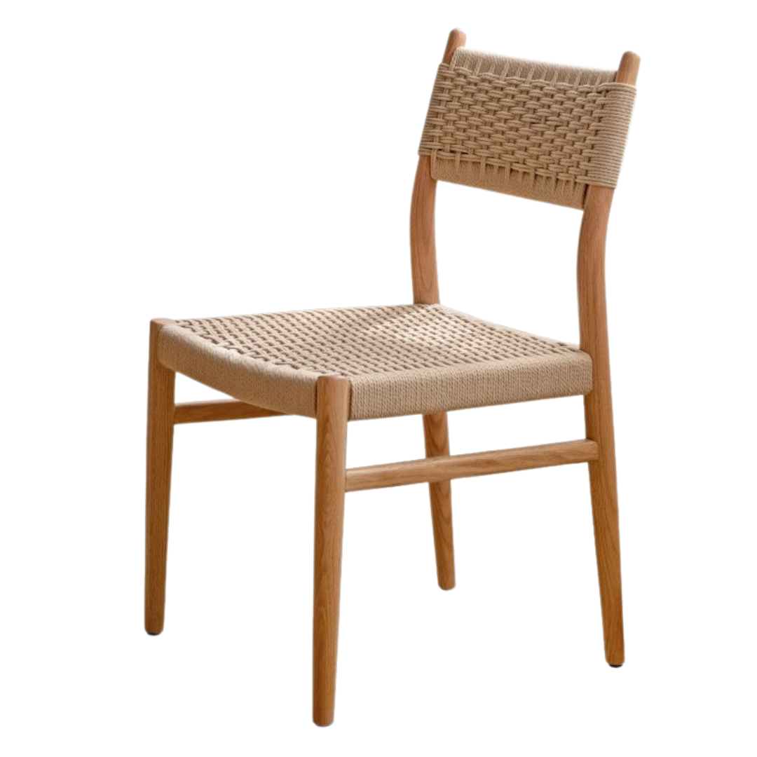 Oak, Ash, Cherry solid wood 2 pcs set-Rope dining Chair