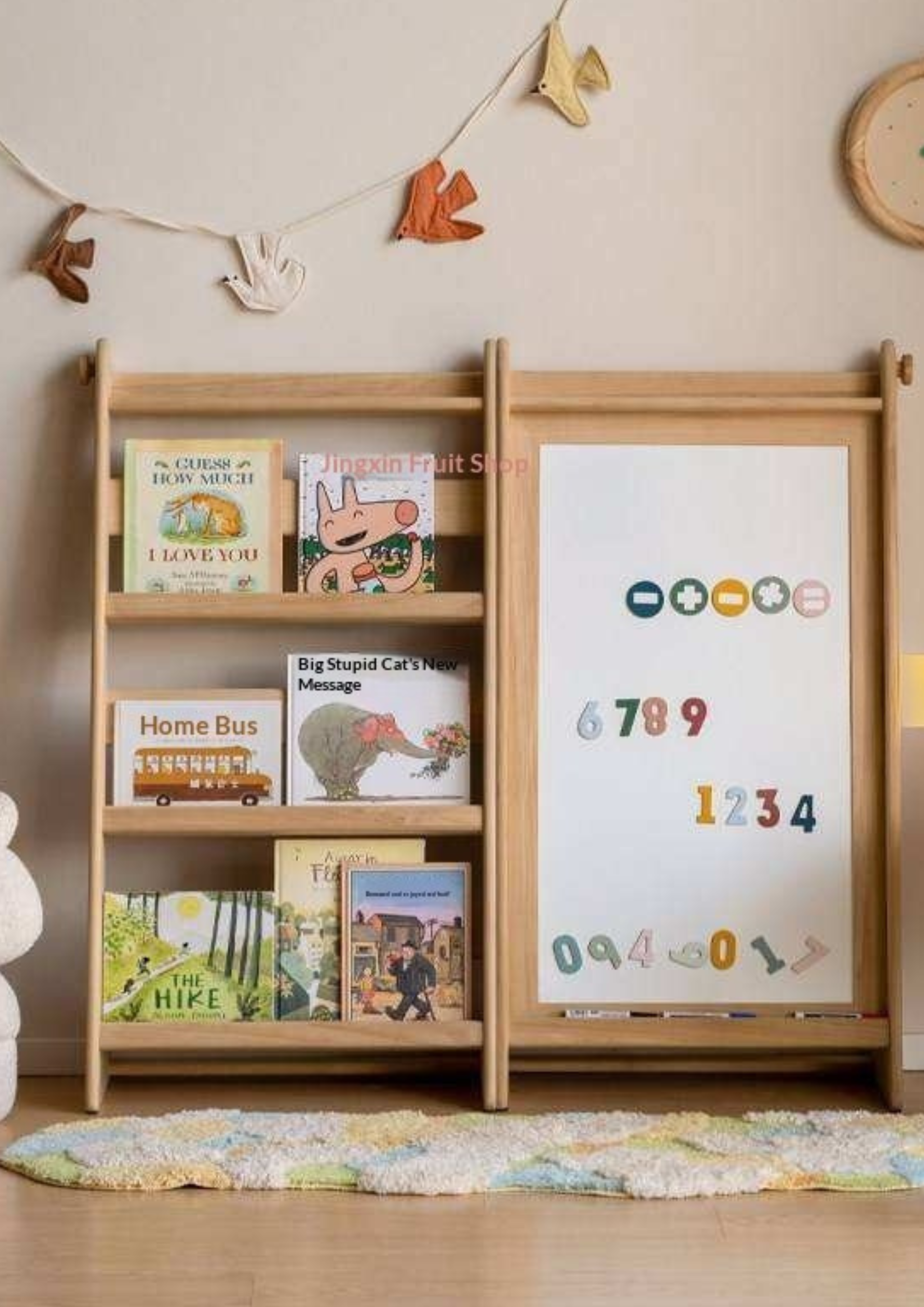 Poplar Solid Wood Children’s Bookcase with Drawing Board and Storage Shelf