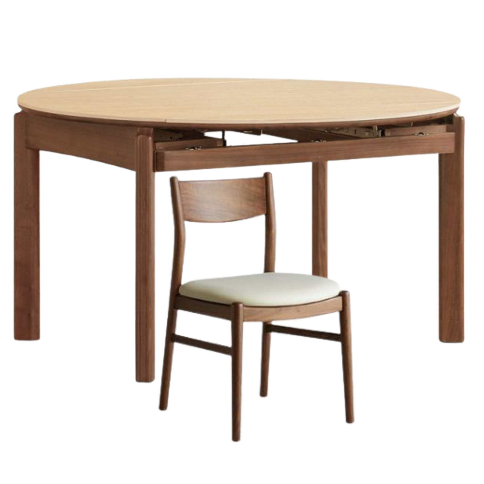 Black Walnut Solid Wood Folding Dining Table with Rock Plate Round Top