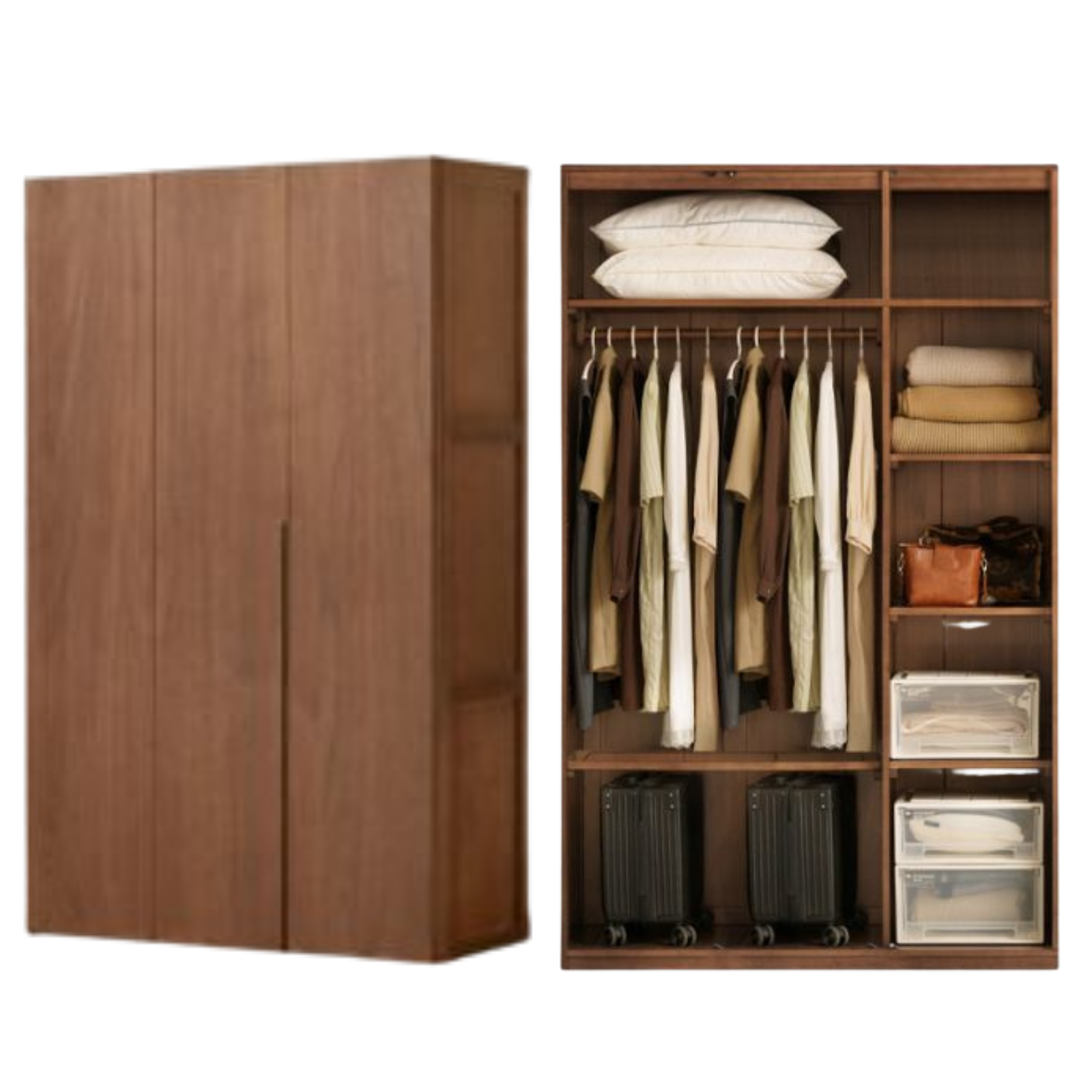 Black Walnut, Sandalwood Solid Wood Modern Style Wardrobe
