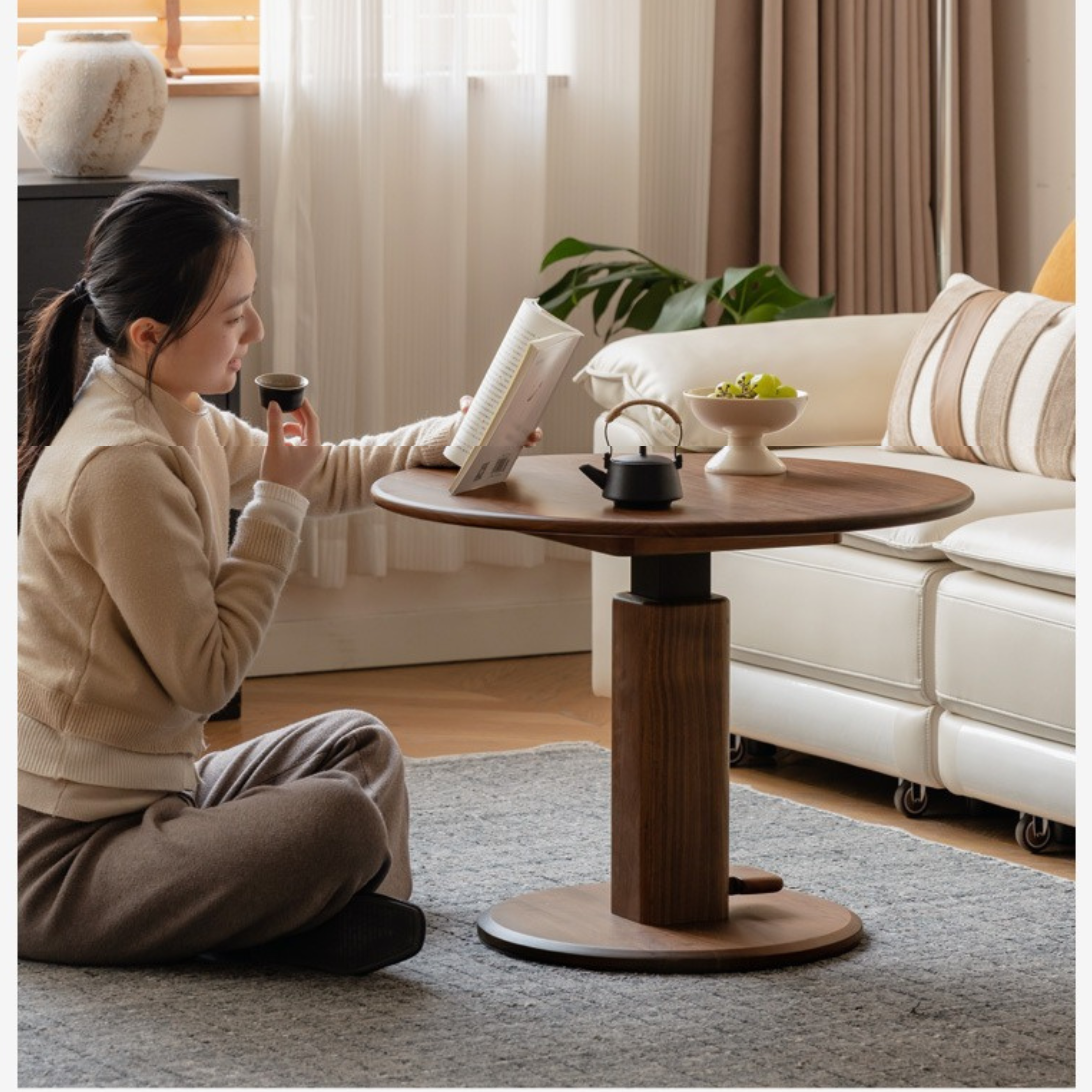 Black Walnut Round Solid Wood Coffee Table