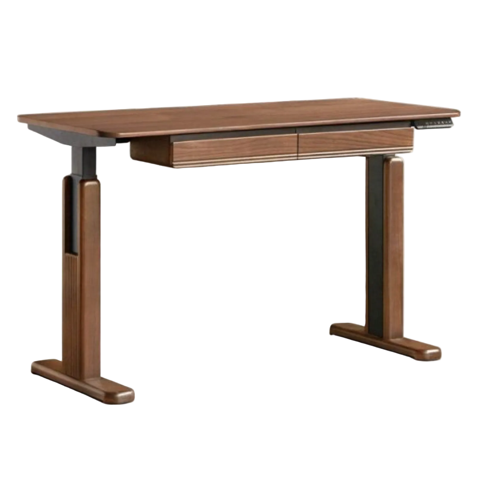 Black Walnut, White Ash Solid Wood Electric Height-Adjustable Standing Desk with Storage Drawers