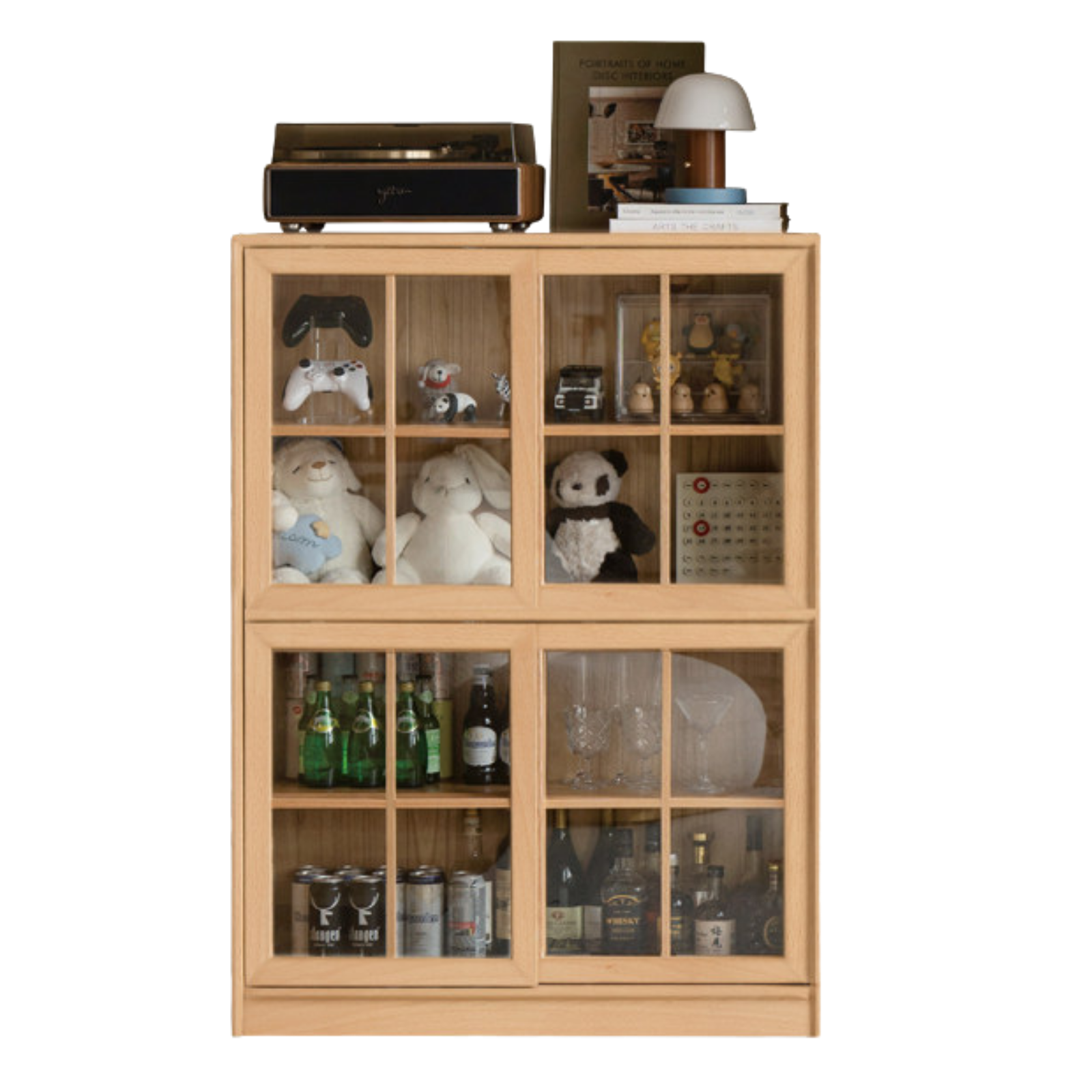 Oak, Beech Solid Wood Bookcase Floor to Floor Free Combination Sliding Door