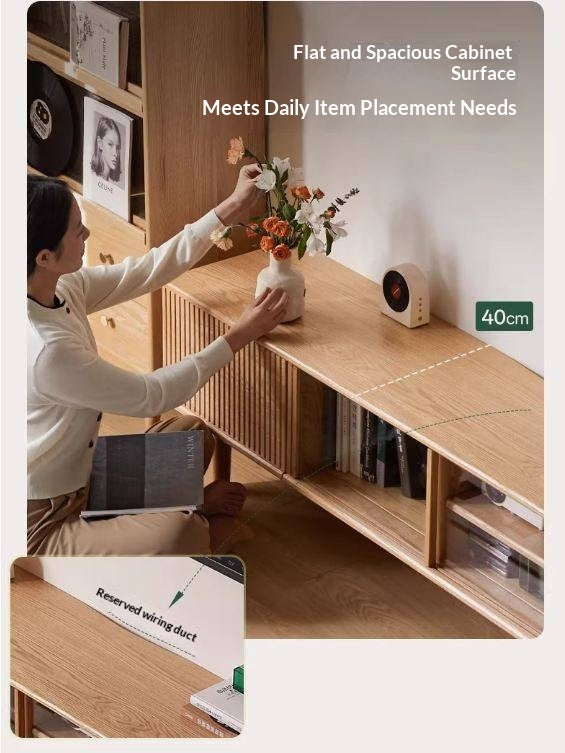 Oak Solid Wood Wall-Mounted TV Stand with Modern Minimalist Storage.