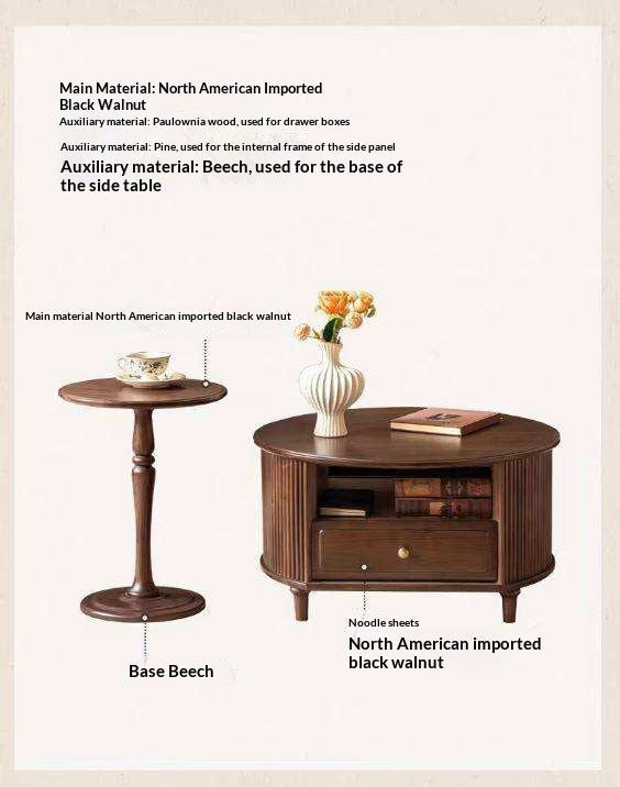 Black Walnut Solid Wood Coffee Table with Storage Drawer, Mid Century