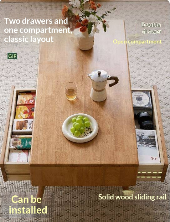 Solid RubberWood Coffee Table with Storage and Modern Aesthetic