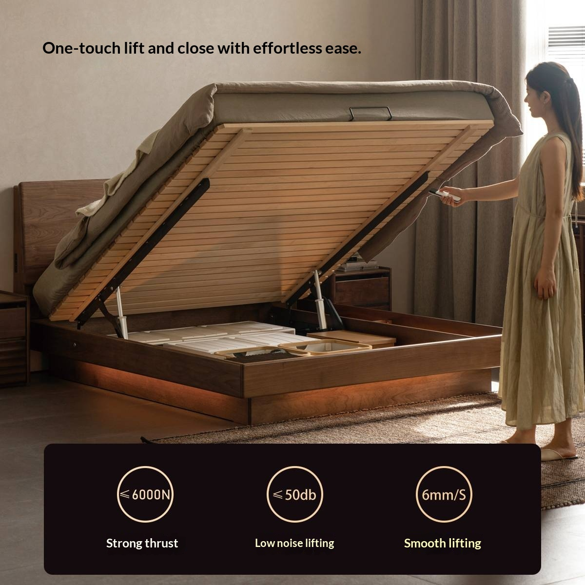 Black Walnut Solid Wood Italian Light Luxury Electric Suspended Box Bed