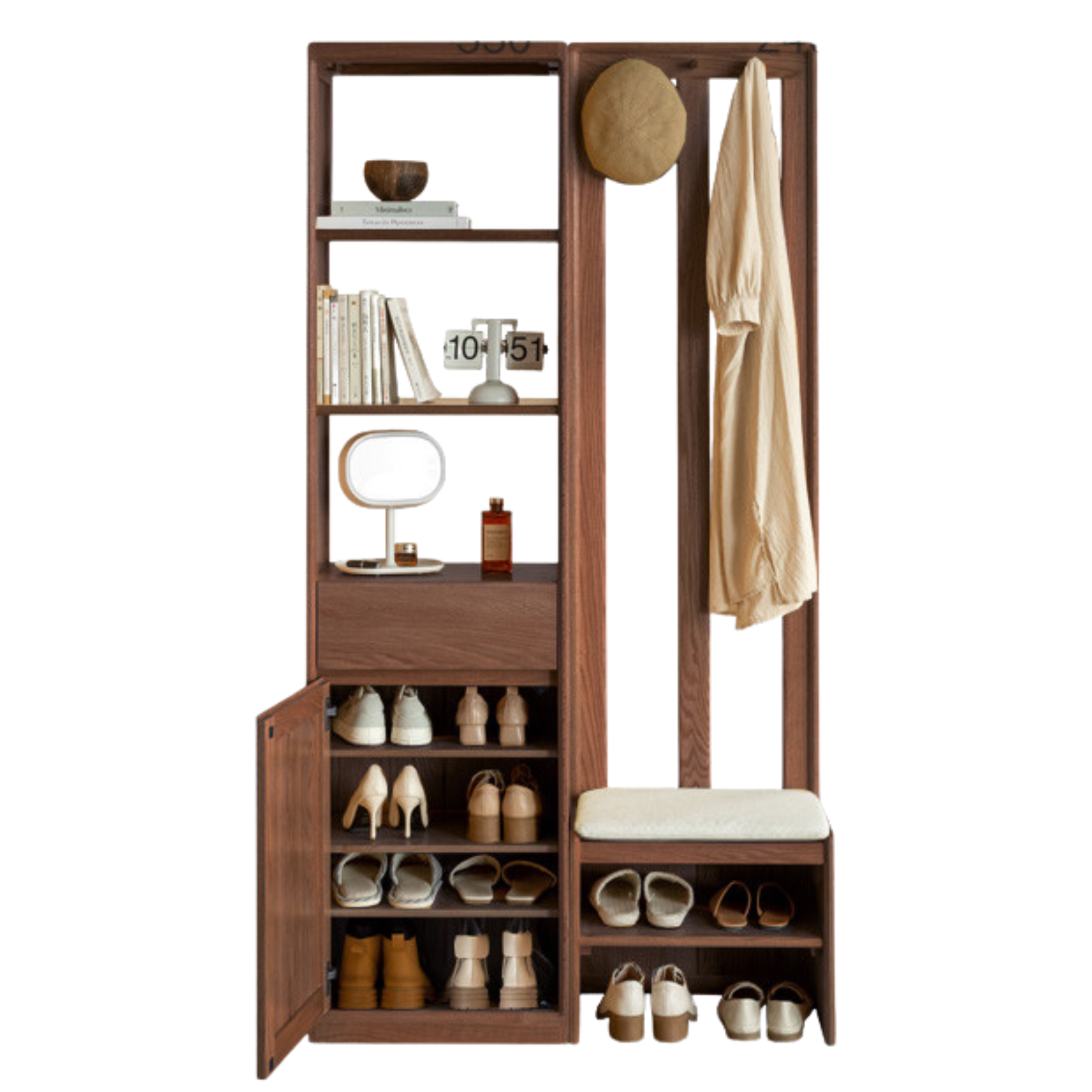 Oak solid wood Clothes hangers racks, Shoe Cabinets