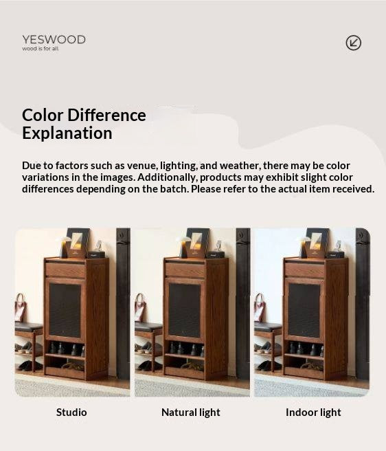 Oak Solid Wood Narrow Shoe Storage Cabinet with Flip-Top Compartment and Perforated Metal Door
