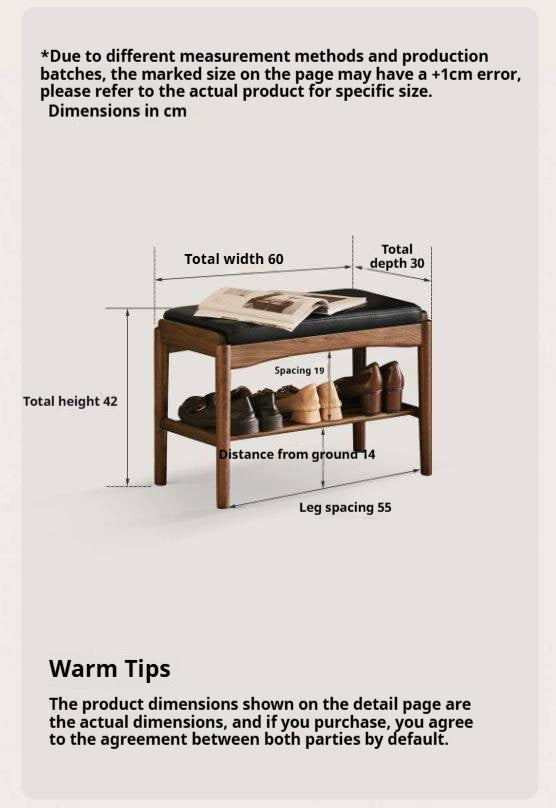 Black Walnut, Sandalwood Solid Wood Genuine leather, Fabrics Shoe Changing Stool