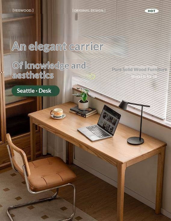 Oak Solid Wood Office Nordic Desk