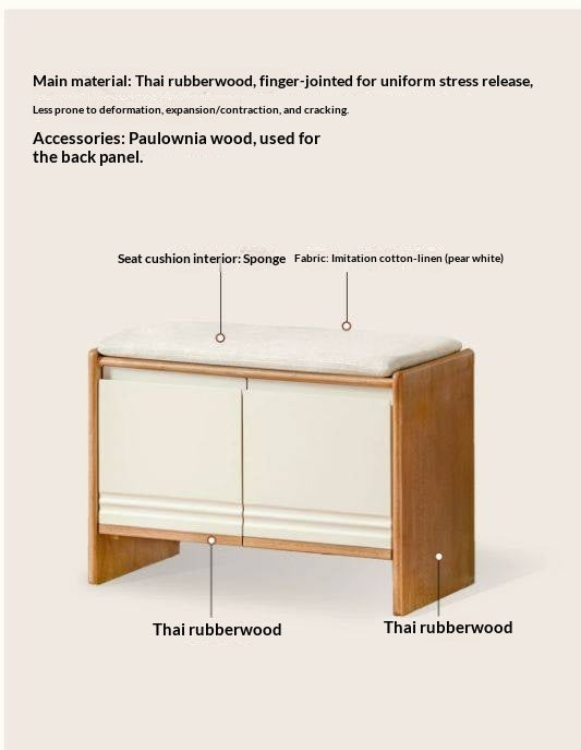 Solid RubberWood Shoe Storage Bench with Doors and Cushioned Top