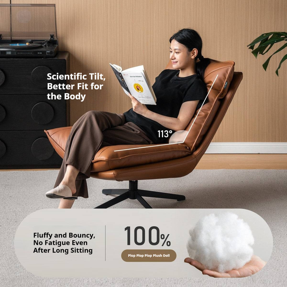 Organic Leather 360° Swivel Lounge Chair