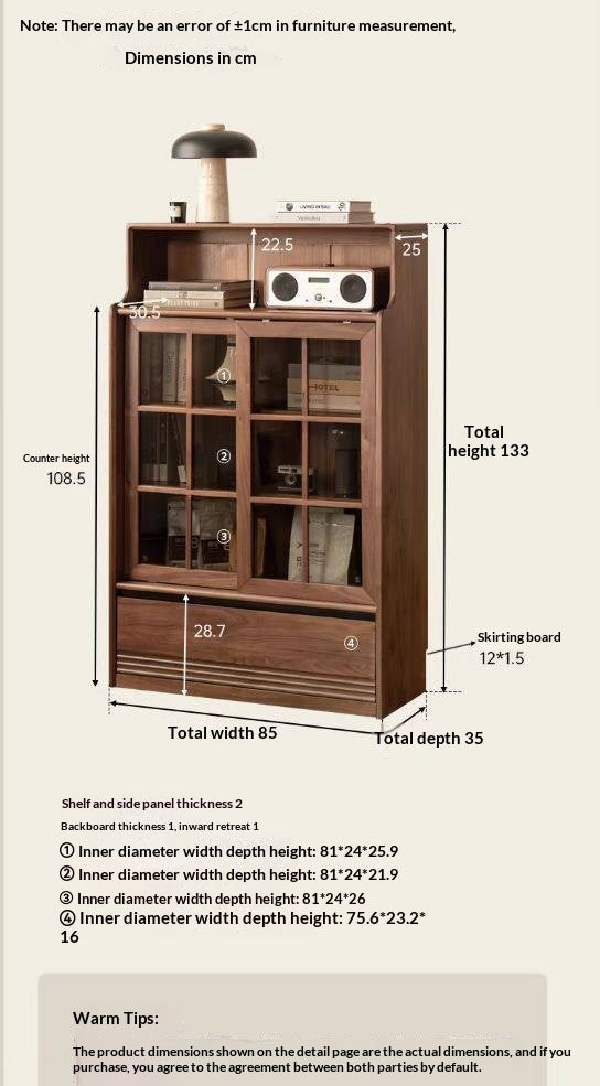 Black Walnut, Oak Solid Wood Bookcase with Storage Cabinet and Built-In Light