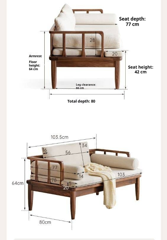 Black Walnut , Oak, Sandalwood Solid Wood Winter and Summer Dual-use Sofa