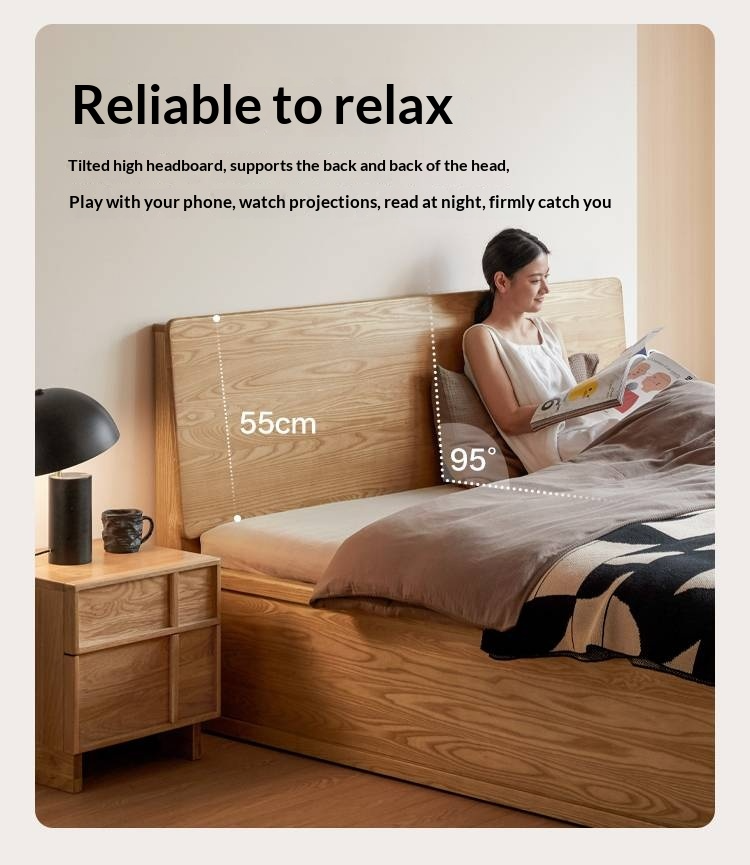 Ash Solid Wood Bed — Slab Design, Home Italian Light Luxury Box Bed