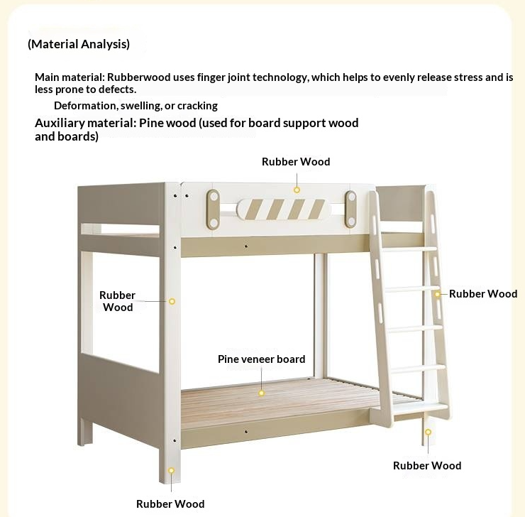 Rubberwood Solid Wood Children's Adult Bunk Bed