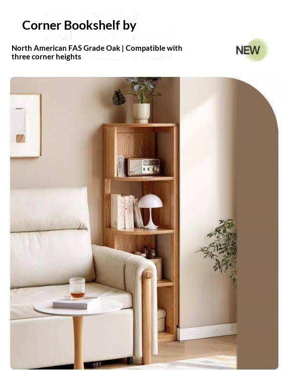 Ash, Oak, Solid RubbberWood Corner Bookshelf