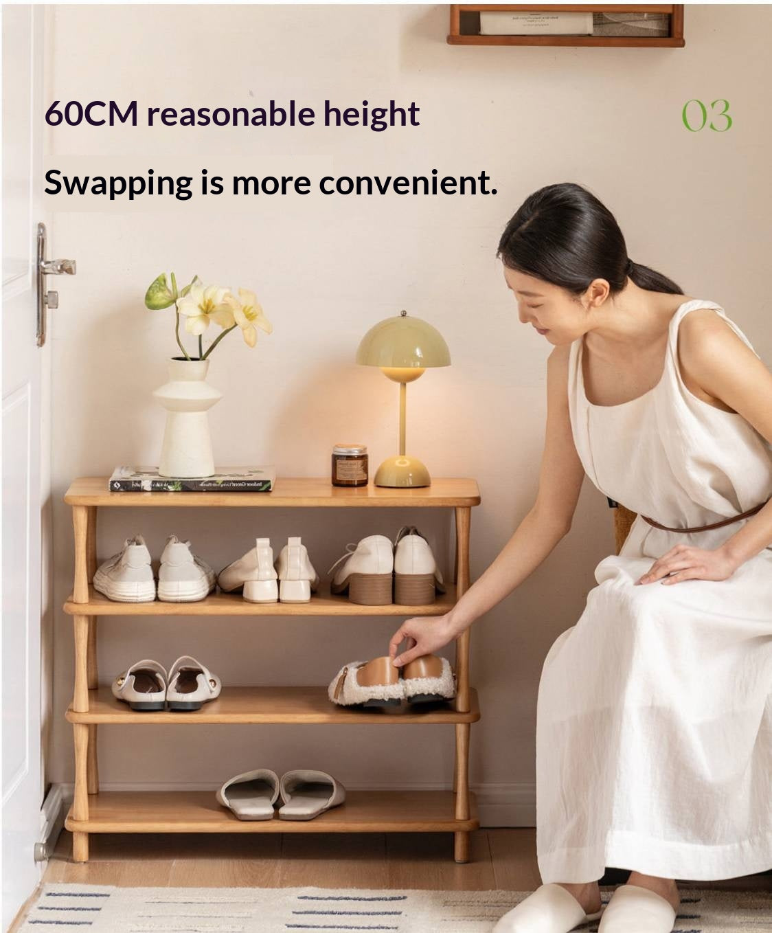 Rubberwood Solid Wood Shoe Rack Multi Layer Storage Organizer