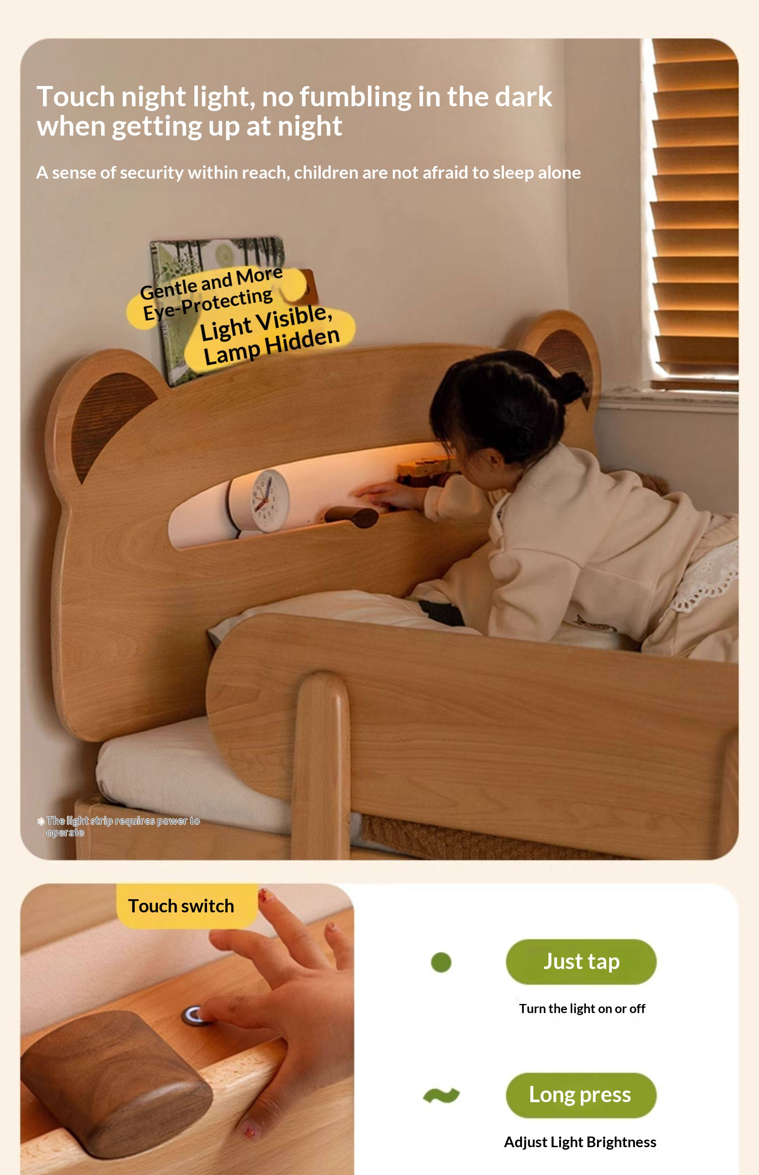 Beech Solid Wood Children's Night Light Storage Loft Bed