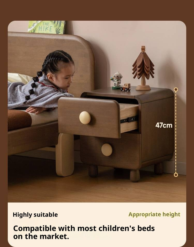 Solid Rubberwood Solid Wood Retro Style Kids Nightstand