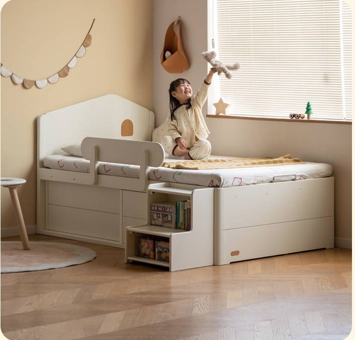 Rubberwood Solid Wood Children's White Storage Box Bed
