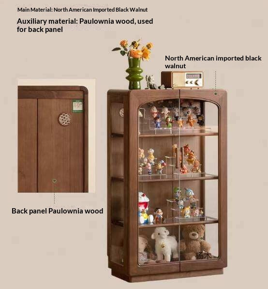 Black Walnut Solid Wood Side Cabinet with LED Lighting and Glass Panels