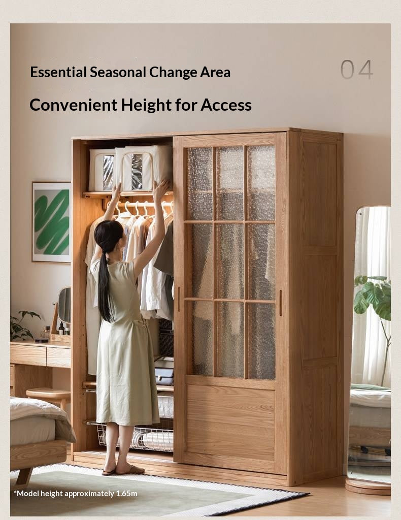 Oak Solid Wood Wardrobe Cabinet with Minimalist Songshi Storage