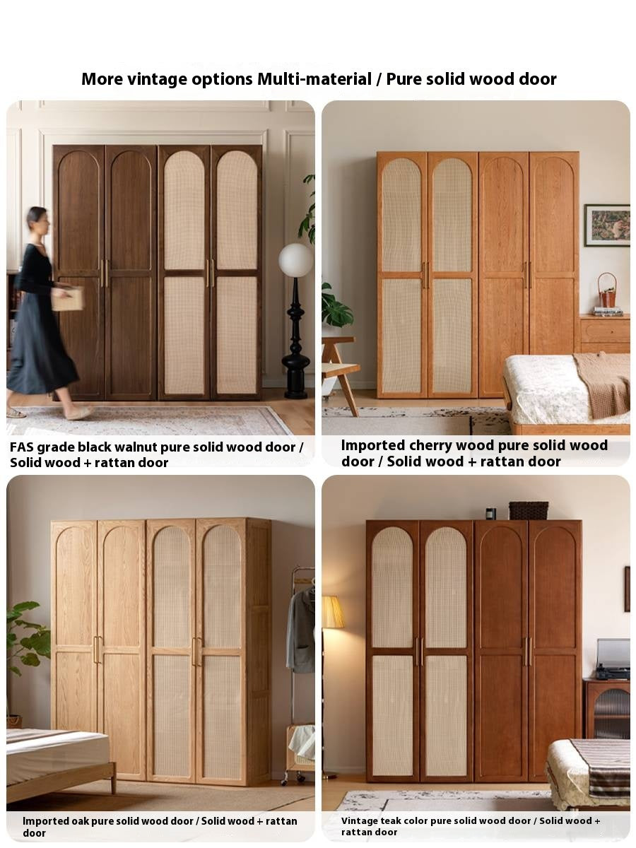Oak Solid Wood Rattan Door Floor Wardrobe