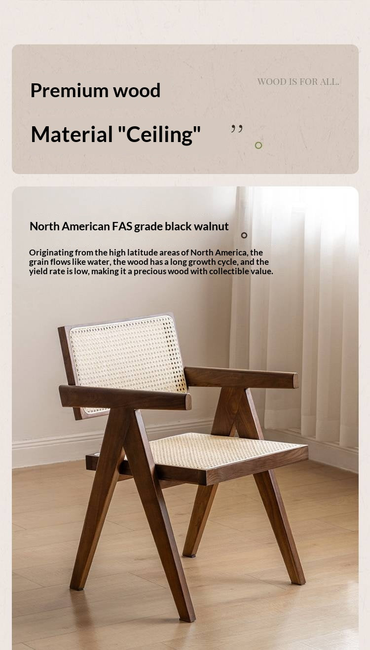 Black Walnut Solid Wood Wabi-Sabi Style Rattan Chair