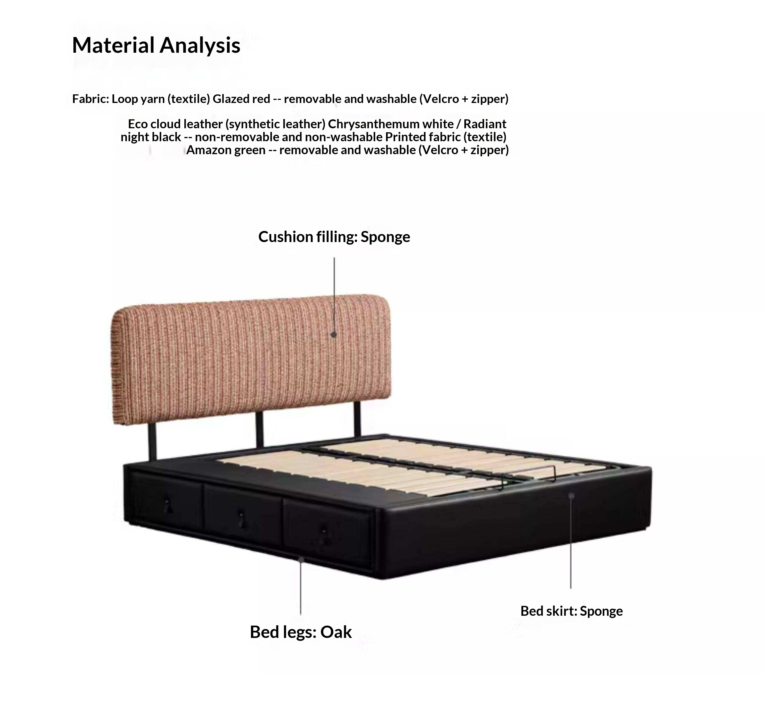 Terracotta Corduroy Storage Bed with Adjustable Headboard and Black Faux Leather Base