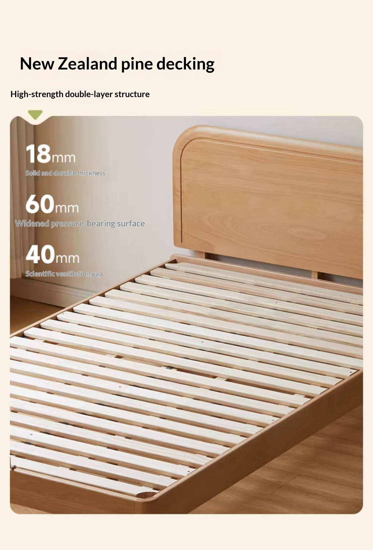 Beech Solid Wood Kids Platform Bed with Night Light