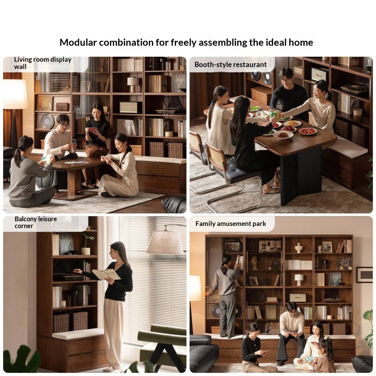 Solid Longan Hardwood, Ash Solid Wood Bookcase with Floor-to-Deck and Wall-Mounted Display Cabinet