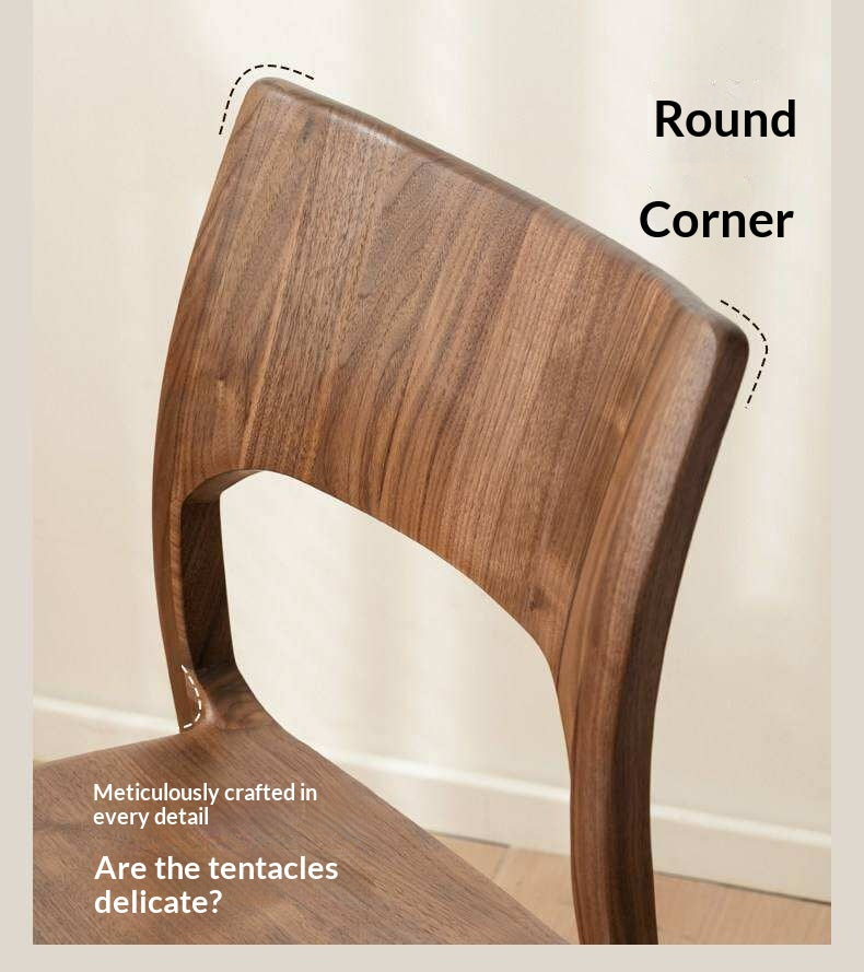 4 pcs Black Walnut Solid Wood Dining Chair with Sculpted Backrest Design