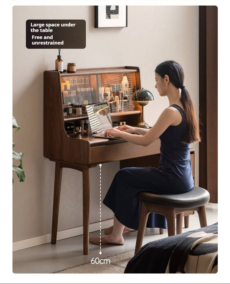 Black Walnut, Sandalwood Solid Wood Light Luxury Multifunctional Dressing Table