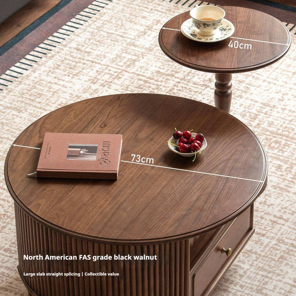 Black Walnut Solid Wood Coffee Table with Storage Drawer, Mid Century