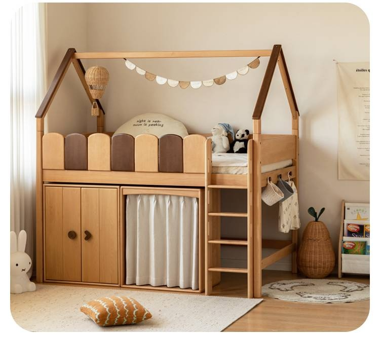 Beech Solid Wood Children's Treehouse Bed Multifunctional Loft Bed
